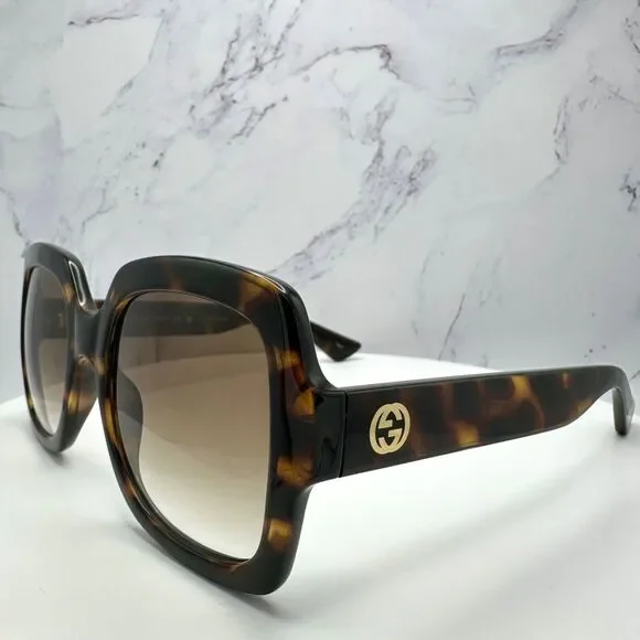 New GUCCI Sunglasses Brown Black Tortoise Square Women's Gold GG Logo Oversized - Picture 5 of 16